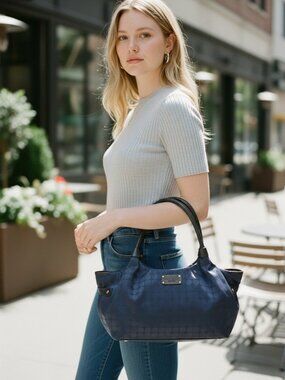 Kate Spade Tali Shoulder Bag in Navy Geometric Print — Like New